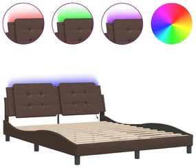 3214119 vidaXL Рамка за легло с LED осветление, кафява, 160x200 cм, еко кожа