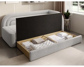 Кремав сгъваем/с място за съхранение диван от прежда с примки от букле десен ъгъл 223 cm Fabillo – ELTAP