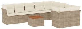 3256149 vidaXL Градински диван с възглавници, 10 части, бежов полиратан