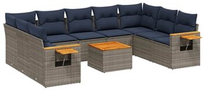 3227125 vidaXL Градински диван с възглавници, 10 части, полиратан, сив