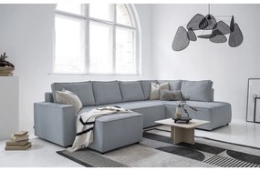 Светлосив разтегателен ъглов диван от рипсено кадифе (десен ъгъл/"U" форма) Brave Dave – Miuform