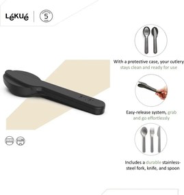 Черен/сребрист комплект прибори за пътуване от неръждаема стомана 3 бр. To Go – Lékué