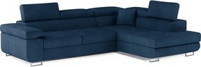 Син кадифен разтегателен ъглов диван с място за съхранение (десен ъгъл L форма) Anton – ELTAP