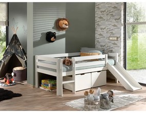 Бяло детско повдигнато легло с пързалка , 90 x 200 cm Pino - Vipack