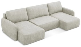 Кремав шенилов разтегателен ъглов диван с място за съхранение (U форма) Lilo – Makamii