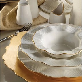 Елегантен сервиз за хранене, 26 части — бял с позлатени детайли, порцелан