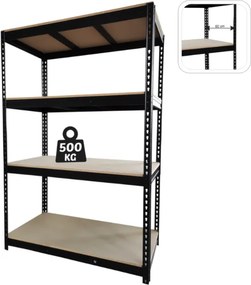 Стелаж за съхранение в черно с 4 рафта 180 x 120 x 60 cm