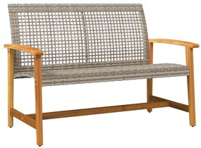 367599 vidaXL Градинска пейка сива 112 см полиратан и акациево дърво