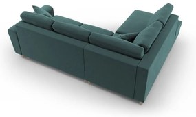 Кадифен разтегателен ъглов диван с място за съхранение в петролен цвят (ляв ъгъл/L форма) Kyoto – Cosmopolitan Design