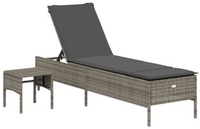 4002730 vidaXL Шезлонг с маса и шалте, сив, полиратан