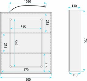 Шкаф с огледало и LED осветление Rea Zenit 70x50cm