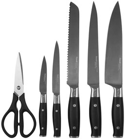 Комплект кухненски ножове с точило Ninja K32014EUUK, 6 части, StaySharp, Ергономичен дизайн, Сребрист/черен