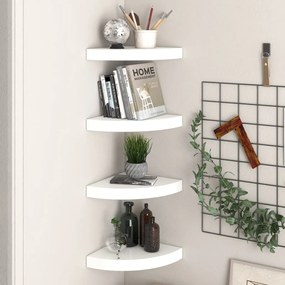 323888 vidaXL Плаващи ъглови рафтове, 4 бр., бяло, гланц, 25x25x3,8 см, MDF