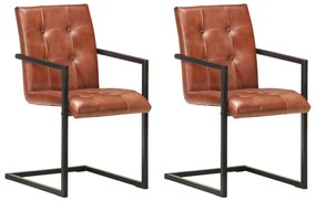 321847 vidaXL Конзолни трапезни столове, 2 бр, кафяви, естествена кожа