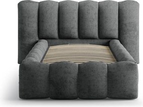 Тъмносиво единично легло 90x200 cm тапицирано с място за съхранение с включена подматрачна рамка Lupine – Micadoni