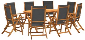 3279257 vidaXL Градински трапезен комплект, 9 части, акация масив и textilene