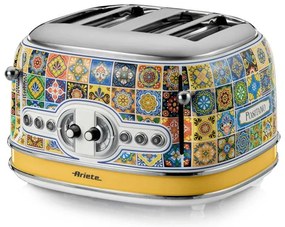 Тостер за хляб Ariete Positano 0156/0P, 1600W, 4 филии, 3 функции, 6 степени, Подвижна тава за трохи, Бял/жълт