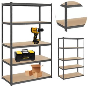 Сива библиотека с 5 рафта 180 x 90 x 40 см