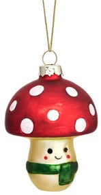 Стъклена ръчно изработена коледна украса ø 6 cm Happy Mushroom – Sass & Belle