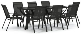 3095974 vidaXL Градински трапезен комплект, 9 части, черен