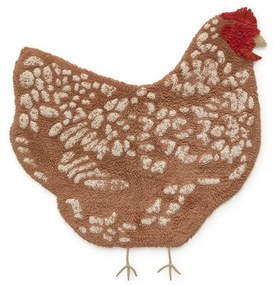 Кафяв ръчно изработен памучен детски килим подходящ за пране 110x100 cm Chicken – Lorena Canals