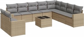 3251516 vidaXL Градински диван с възглавници, 11 части, бежов полиратан