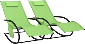 318139 vidaXL Люлеещи се шезлонги, 2 бр, зелени, стомана и textilene