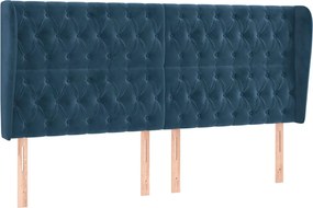 3118356 vidaXL Горна табла за легло с уши, тъмносиня, 183x23x118/128 см кадифе
