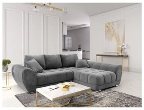 Сив ъглов разтегателен диван с кадифена покривка, десен ъгъл Nuage - Windsor &amp; Co Sofas