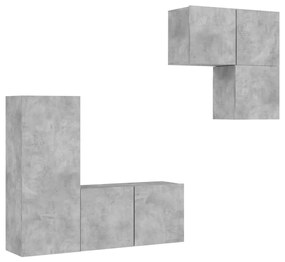 3216431 vidaXL ТВ стенни модули, 4 части, бетонно сиви, инженерно дърво