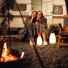 LED настолна лампа в бяло и кафяво (височина 20 см) Ruby - Fischer &amp; Honsel