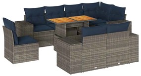 3327393 vidaXL Градински комплект диван с възглавници 9 части сив полиратан
