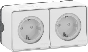 SE Контакт шуко ДВОЕН 16А с детска защита моноблок IP55 автоматични клеми цвят Бял Mureva  - MUR39035