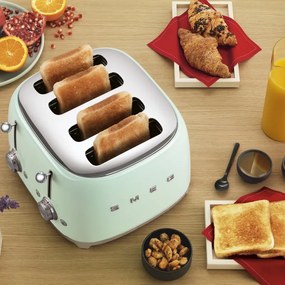Тостер за хляб SMEG 50's Style TSF03PGEU, 2000W, 4 филии, 6 нива, Тавичка за трохи, Вграден кабел, Неръждаема стомана, Зелен