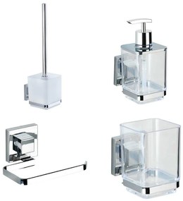 Самозалепващ пластмасов комплект аксесоари за баня в лъскаво сребристо Quadro – Wenko