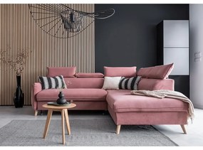 Светлорозов кадифен ъглов разтегателен диван (десен ъгъл) Sweet Harmony - Miuform