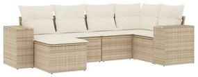 3255195 vidaXL Градински диван с възглавници, 6 части, бежов полиратан