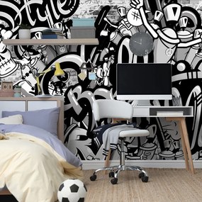 Самозалепващ тапет – Сиви street art графити
