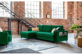 Зелен кадифен ъглов разтегателен диван , ляв ъгъл Lofty Lilly - Miuform
