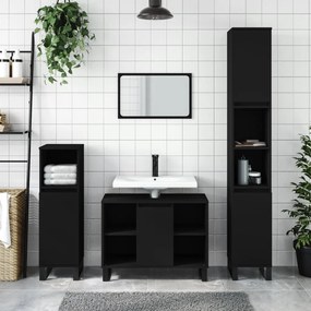 Sonata H Комплект мебели за баня от 3 части, черен, инженерно дърво