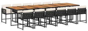 3211491 vidaXL Външен трапезен комплект 13 части с възглавници черен полиратан