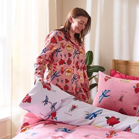 Бяло-розово двойно удължено памучно спално бельо 230x220 cm Mon Coeur – Their Nibs