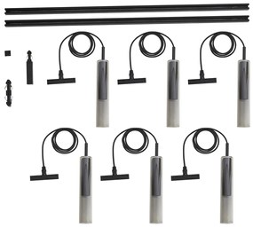 Модерна релсова осветителна система черна с 6 висящи лампи черни с димно стъкло 1-фазна - Slimline Loyce