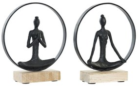 Декоративна фигурка DKD Home Decor Черен Кафяв Алуминий Дърво манго Yoga Модерен (23 x 10 x 27 cm) (2 броя)