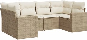 3219368 vidaXL Градински диван с възглавници, 6 части, бежов полиратан