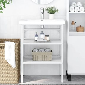 338485 vidaXL Рамка за мивка за баня, бяла, 59x38x83 см, желязо