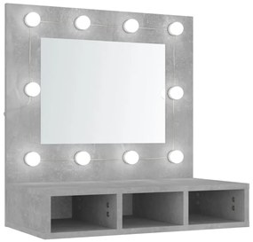 808886 vidaXL Огледален шкаф с LED, бетонно сив, 60x31,5x62 см