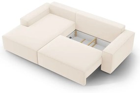 Бежов кадифен сгъваем/с място за съхранение ъглов диван (ляв ъгъл) Jodie – Micadoni