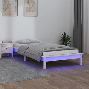 820637 vidaXL LED рамка за легло бяла 90x190 см Single масивна дървесина