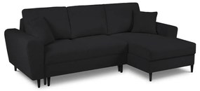 Черен разтегателен ъглов диван с място за съхранение от прежда с примки от букле (десен ъгъл) Kyoto – Cosmopolitan Design